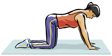 Woman on all fours with back straight.